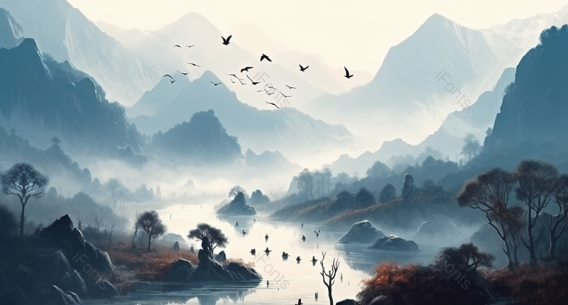 丹青新中式水墨山水画背景图,插画/手绘图,插画/手绘图库,插画/手绘图下载,插画/手绘